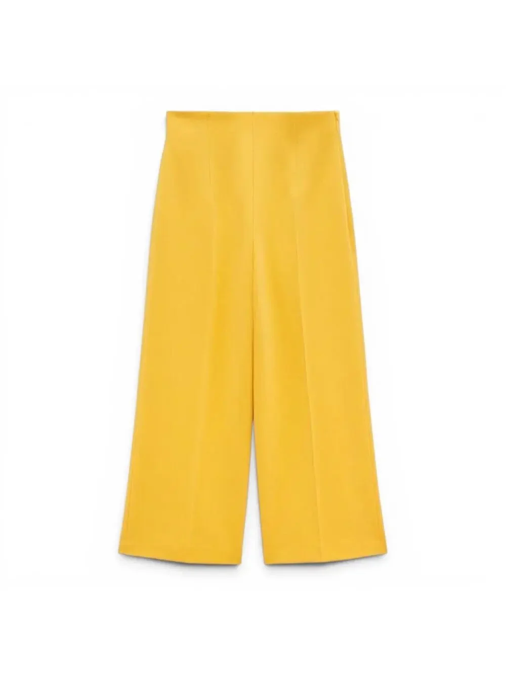 Zara High Waisted Wide Leg Cropped Pants Yellow Side Zip Trouser Size M - Picture 1 of 8